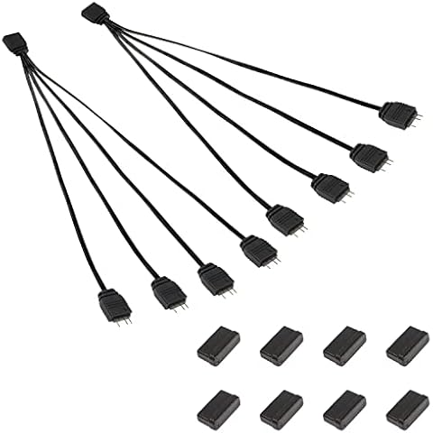 MEIRIYFA 5V 3 Pin ARGB Splitter Cable, 1 Female to 4 Male Ports 3 Pin Addressable RGB Splitter Extension Connector for ARGB LED Strips, ARGB Fans with Protective Cap - 2Pack Cover