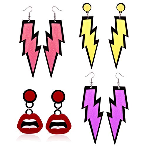 Acrylic 80s Dangle Earrings for Women Neon Lighting Mouth Statement Party Earring 80s Accessories