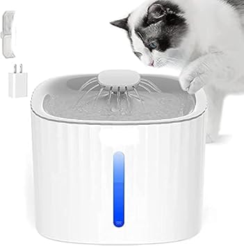 PSK PET MART Cat Water Fountain Dispenser, 2L, Ultra Quiet Cat Drinking Fountain with Filter, Automatic Pet Water Fountain, Cat Fountain for Cats and Small Dogs White_