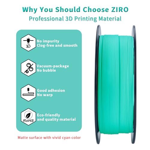 Image of ZIRO High Toughness 3D Printing PLA, Matte 1kg 1.75mm Spool, Cyan | Fit for Most FDM 3D Printer, 1.75mm 1KG Spool, Dimensional Accuracy + /-0.03mm, Colorful PLA FilamenT