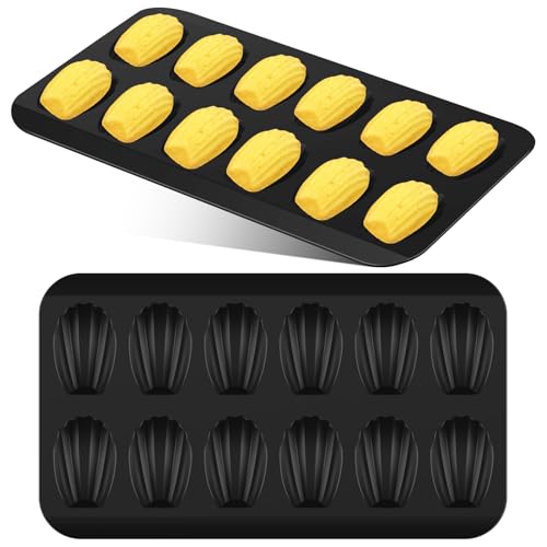 JUNFEIFLUX Pack de 2 Moules à Madeleines, Revêtement Antiadhésif Moule Madeleine, 12 Cavités Moule a Madeleine, Acier au Carbone Moule à Madeleine pour À...