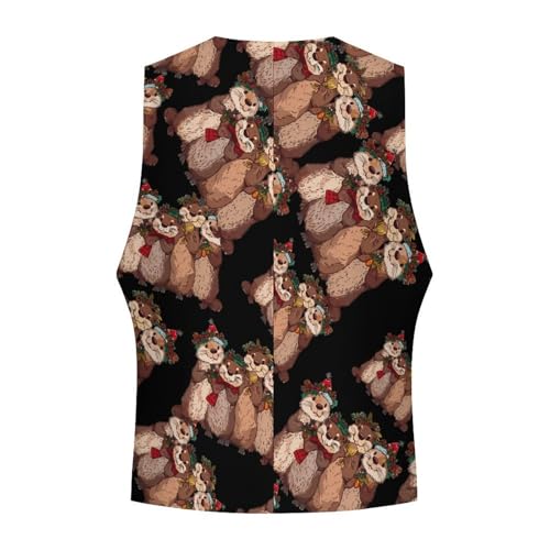 Cute Otter Christmas Men's Suit Vest Waistcoat Vests Formal Dress with 2 Pockets for Business Casual Tuxedo4