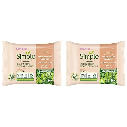 Simple Protect ‘N’ Glow Instant Glow Biodegradable Wipes dermatologically tested for sensitive skin 20 wipes (Pack of 2)