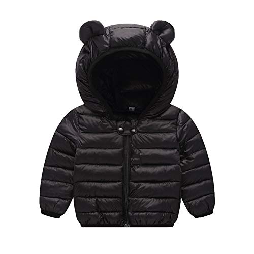 Junneng Baby Girl Boy Ultralight Winter Hooded Jacket Coat,Kids Toddler Cartoon Puffer Down Outwear (Solid Black, 12-18 Months) #TOP22