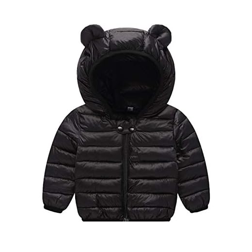 JunNeng Baby Girl Boy Ultralight Winter Hooded Jacket Coat,Kids Toddler Cartoon Puffer Down Outwear (Solid Black, 12-18 Months)