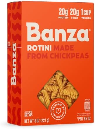 Banza Rotini Pasta from Chickpeas - Gluten Free, High Protein, and Lower Carb Protein Rotini Chickpea Pasta - 8oz