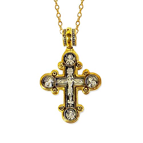Religious Gifts Sterling Silver Gold Tone Cross Pendant Crucifixion of Christ Jesus Virgin Mary Saint St John Beloved 1 3/8 inch
