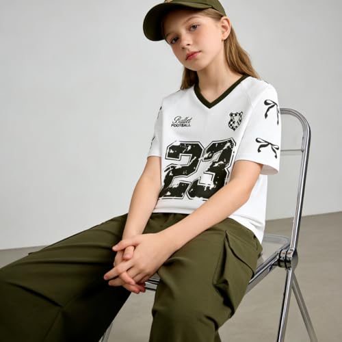 Image of Tween Girls Clothes Short Sleeve Graphic T-Shirt Top + Cargo Pants 2pcs Outfit Set, Size 7-15Years