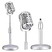 Facmogu Vintage Desktop Microphone Prop Model with Adjustable Stand, Classic Retro Style Microphone Prop Decor for Party Decoration Costume Role Play & Game Night - Silver