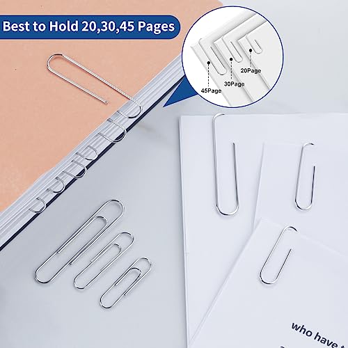 1800 Paper Clips Assorted Sizes Large, Medium and Small, Durable and Rustproof, Paperclips for Office School and Personal Use, Office Supplies Document Organizing (50mm, 33mm, 28mm) (Silver) - Thumbnail 3