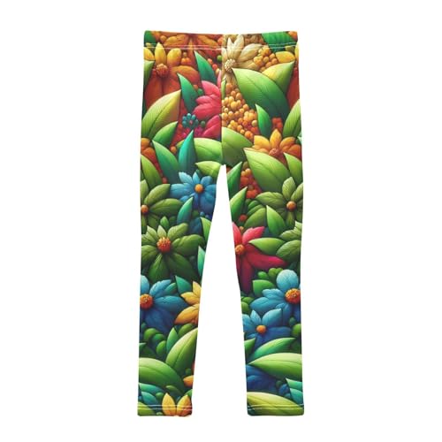 Colorful Flowers Leaves Girls Leggings Stretchy Dance Pants for Kids2