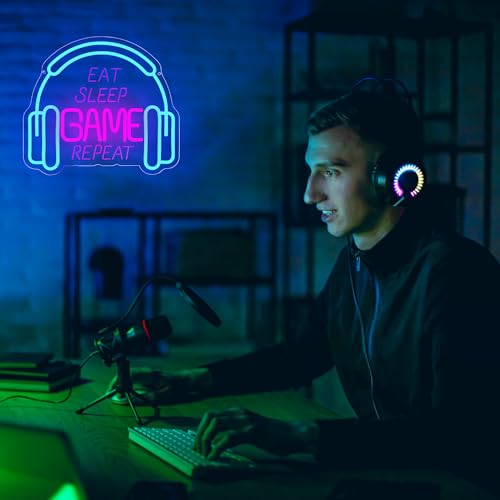 Image of Game Neon Signs for Wall Decor Gaming Lights Headset Gamer Room Decor Gaming LED Neon Light Sign Dimmable Game Wall Decor for Boys Bedroom Video Gaming Gifts for Gamers Teen Men Size 13.8*12.2in(P029)