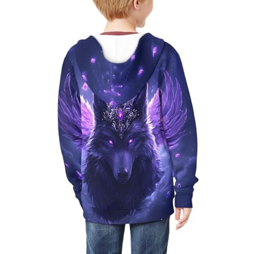 GLUDEAR Boys Girls Hoodies Kids 3D Wolf Graphic Printed Zipperer Hooded Sweatshirt Jacket with Pockets 6-16 Years4