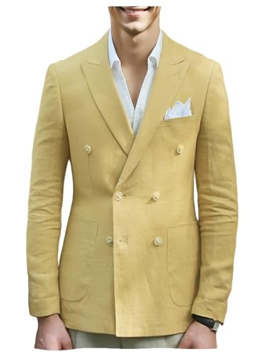 VENNYNG Men's Casual Blazer Double Breasted Suit Jacket Lightweight Sport Coat Tailored Fit Six-Buttons