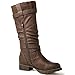 GLOBALWIN Women's Brown Motorcycle Boots Mid Calf Boots Low Heels Fall Winter Fashion Boots For Women 9M