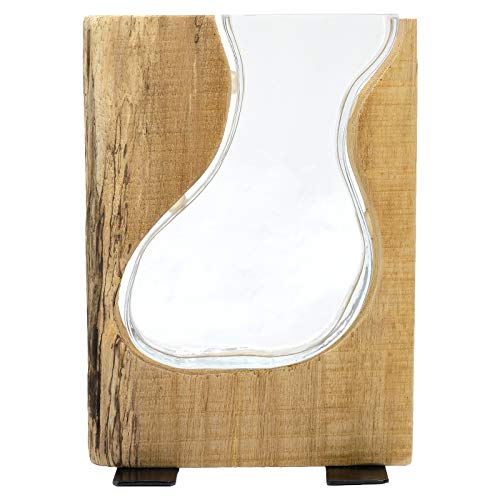 Excello Global Products Clear Glass And Wood Vase - Rustic Flower Vase Decorative Centerpieces For Dining Room Table Coffee Tables Vintage Farmhouse Decor (Short - 8" X 6") #TOP1