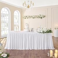 518cm White Polyester Table Skirts for Rectangle Tables, Wrinkle Free Ruffle Pleats Cloth Tutu Table Skirt 17ft for Banquet Wedding Birthday Baby Shower Trade Meeting Cake Dessert Tables(No Top Cover)