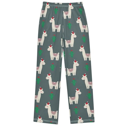 Boy's Lounge Pants Alpaca Christmas Hat Cactus Kids Jogger Pants Elastic Waist Long Bottoms with Pockets 6-14 Years