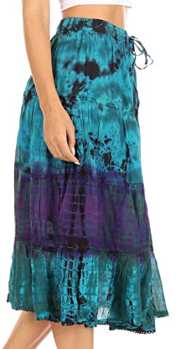 Sakkas Antonia Women's Skirt Tie Dye Boho Elastic Waist Adjustable Embroidery4