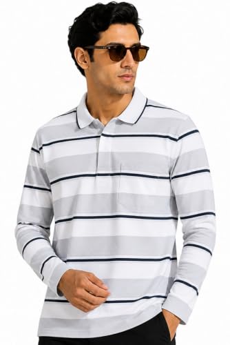 Image of SANE ORIGINALS Men's Full Sleeve Polo T-Shirt with Pocket, Premium Cotton Blend Collar Neck Tee