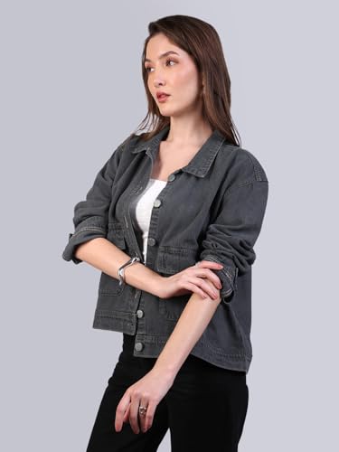 Image of Urbano Fashion Women's Relaxed Fit Full Sleeve Utility Denim Jacket