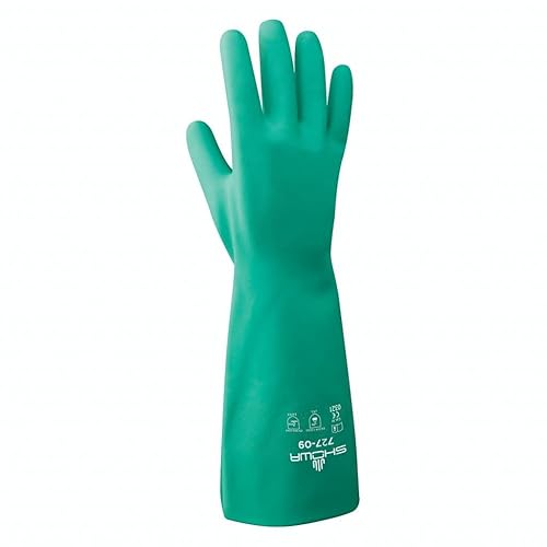 SHOWA 727 - Guantes de seguridad de nitrilo resistentes a los productos químicos, sin forro, apto para alimentos, 15 mil de grosor, 13 pulgadas de