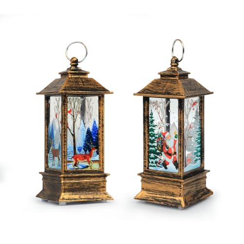 Image of Christmas Lanterns Indoor Christmas Decorations Lights Christmas Lanterns Outdoor Santa Claus and Elk Xmas Lantern with LED Tea Light Lampion Flame Lamp Fireless Candles Lamp for Party Decor