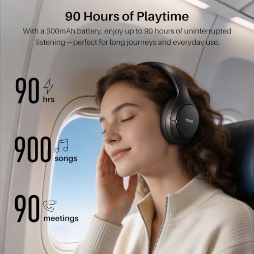 Image of TOZO HT3 Hybrid Noise Cancelling Wireless Headphones, 90H Over Ear Headset | Hi Res Audio, AI Voice Assistant, Dual Device Connection, 32 Custom EQs, Built In 5 Mics, ANC, Foldable, Bluetooth 6.0