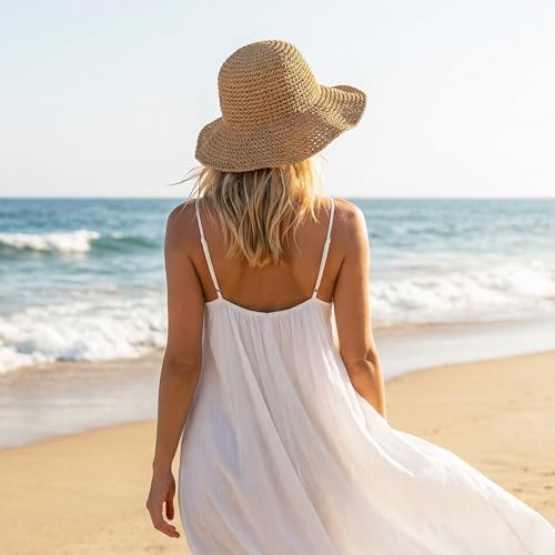 Sombrero de playa plegable para mujer marrón miniatura 7
