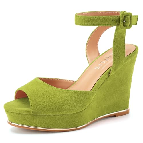 Image of Women's Dressy Platform Wedge Sandals Gold Wedges Peep Toe Patent High Heels Slingback Heeled Comfortable Ankle Strap Shoes