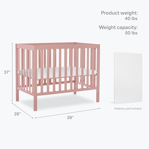 Image of Dream On Me Edgewood 4-in-1 Convertible Mini Crib in Dusty Pink (634-DPNK)