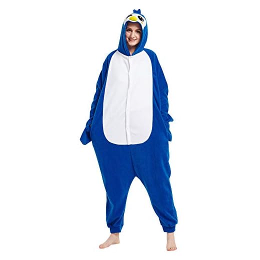 LSERVER Ropa de Dormir Disfraz de Cosplay para Adultos Traje de Unisexo Pijama de Forro Polar de Otoño e Invierno Estilo de Animales, Pingüino Azul, L