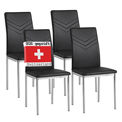 Albatros Verona Lot de 4 chaises, Noir, Pieds Chrome, SGS Tested