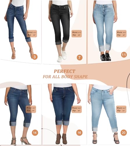 Hybrid & Company Women's Super Stretchy Deep Wide Cuff/Capri Pants Denim Jeans2