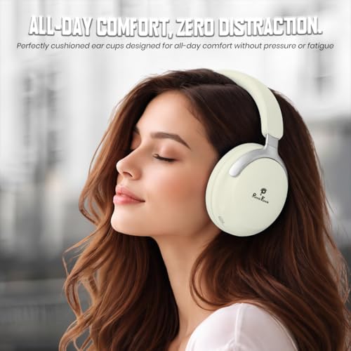 Image of PunnkFunnk Wireless Over-Ear Bluetooth Headphones - Deep Bass, Noise Isolation, Soft Cushioned Earcups, Foldable Lightweight Design, HD Mic for Gaming, Music & Calls (White)