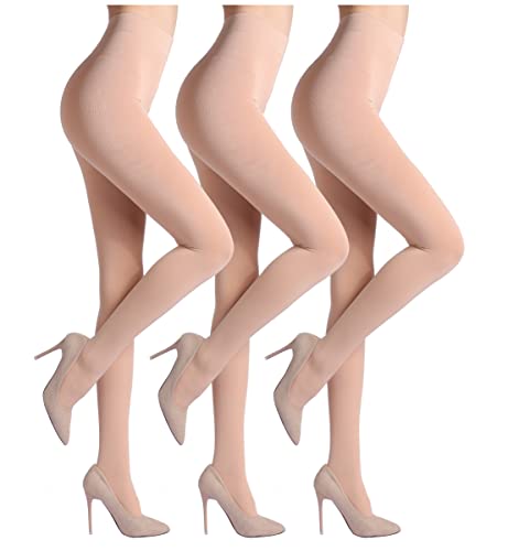 ZIHUA Collants thermiques d'hiver doublés en polaire opaque pour femme 3 paires - Collants chauds 100D en velours, beige, XL Cover