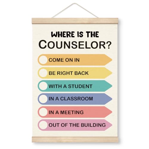 Yxadu Where is the Counselor Door Sign, School Counseling Room Decor, Therapy Room Decorations, Canvas Poster With Wood Hanger, Counselor Office Gift