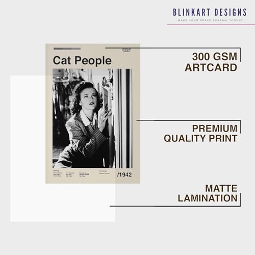 Image of BLINKART Cat People (1942) Movie Poster Frame 8x12 Inch | Premium 300 GSM Paper Wall Print | Mid Century Vintage Film Artwork for Home, Bedroom, Living Room, Office | Framed Photo Decor