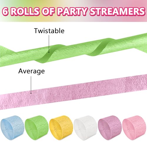 Image of Metallic Pastel Crepe Paper Streamers 6 Rolls, 2.2 inch x 123 Ft Birthday Streamers Party Decorations for Baby Shower Bachelorette Bridal Shower Graduation Wedding Engagement Anniversary