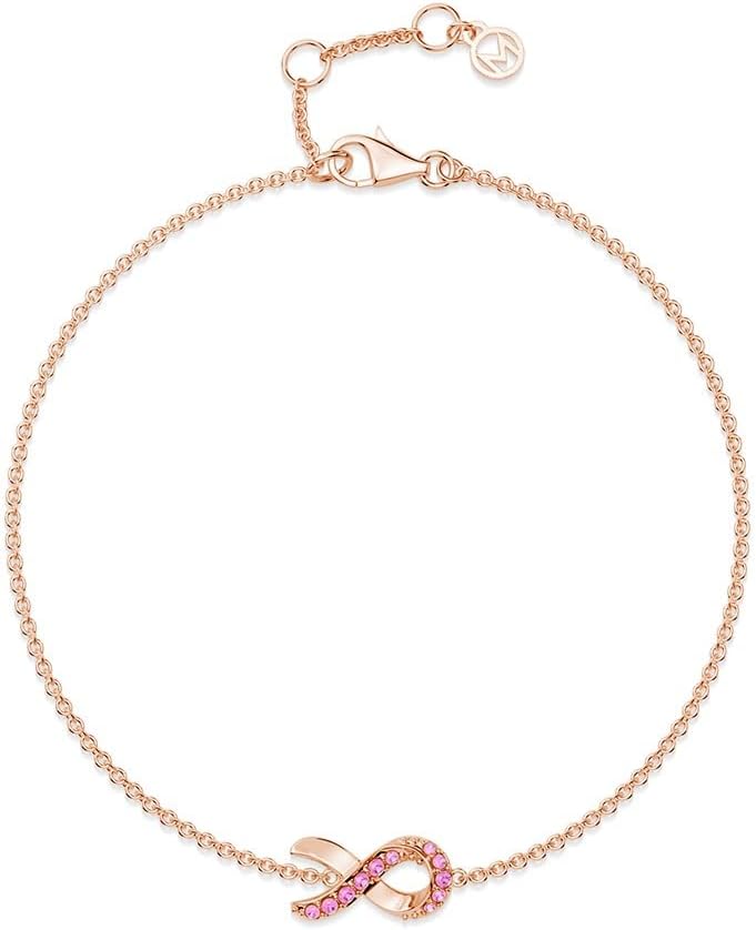MSBLUE® Pink Ribbon Bracelet - Thoughtful Breast Cancer Gifts for Women, Sterling Silver
