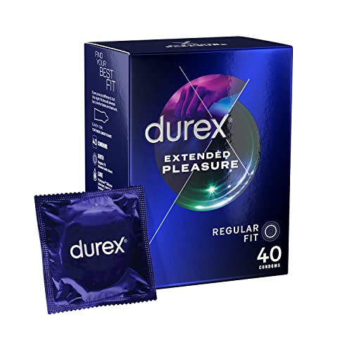 Durex Extended Pleasure 40 Condoms Regular Fit With Performa Silicone Lube Easy on Shape Teat Ended Natural Latex Pre Lubricated