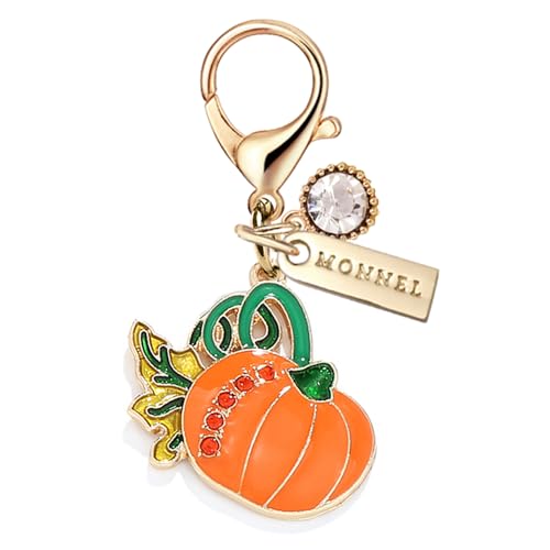 MC460 Little Crystal Halloween Pumpkin Lobster Clasp Charm for Women with Velvet Bag (Orange,1 Piece)