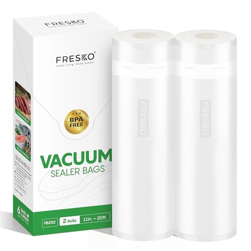 Image of FRESKO Vacuum Sealer Bags Rolls with Write-On Labels, 11 inch x 20' 2 Pack Bags
