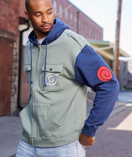 Ripple Junction Naruto Shippuden Men's Authentic Full Zip Hooded Sweatshirt w/Chest Pockets Epaulettes Officially Licensed4