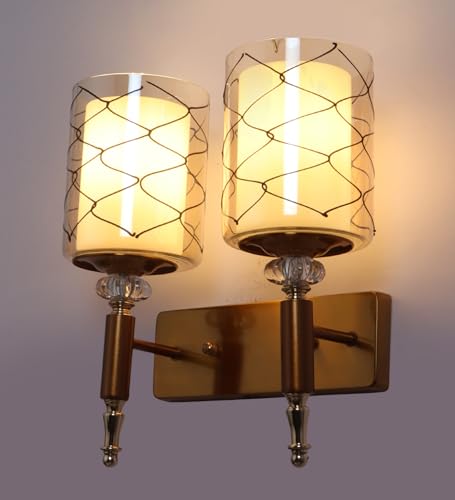 Image of ELAINTE Premium Wall Light | | Elegant Glass Wall Lamp for Living Room & Hallway | 3 Years Warranty | Free Bulb (Lunara-Double)