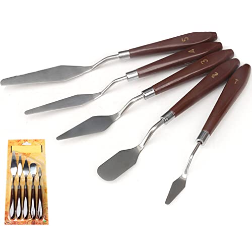 5Pcs Palette Knife, Stainless Steel Painting Knives Paint Spatula With Wooden Handle For Watercolor Oil Acryli, Crafts #TOP6
