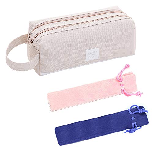 Preisvergleich Produktbild Huture Grau Federtasche Mädchen Federmäppchen Große Kapazität Briefpapier Pouch Stifte Etui Federbeutel Schulmäppchen Baumwolle Organizer Mehrlagige Mäppchen für Kinder Teenager Studenten