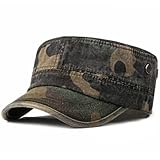 Military Flat Top Cap, Washed Cotton Vintage Adjustable Cadet Army Camo Hat, Outdoor Camping Baseball Cap for Men Women (US, Alpha, One Size, Military Green)