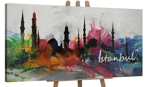 YS-Art Quadro dipinto a mano Instanbul | Quadri acrilici su tela wohndecor | Quadri acrilici astratti di grandi dimensioni | Acrilico astratto olio Soggiorno Cucina Ufficio PS138 (160x80cm)