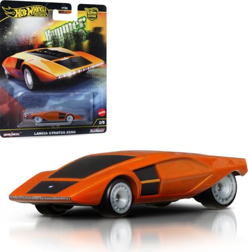 Image of Hot Wheels Premium Car Culture Collectible Toy Car, 1:64 Scale Die-Cast Lancia Stratos Zero, Hammer Drop Vehicle with Real Riders Tires, Orange